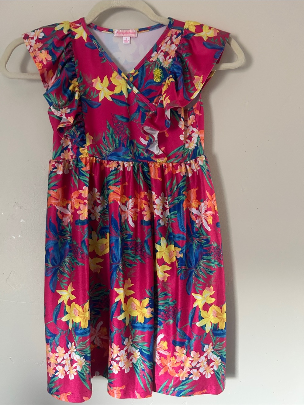 Tommy Bahama Girls  Fuchsia Tropical Floral Ruffle Dress Sz 6